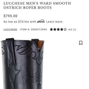 Lucchese Men’s Ward Black Smooth Ostrich Roper boots